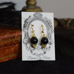 SALE! Black and Gold Bead Earrings